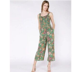 Dex/Black Tape Strappy Smocked Cropped Wide-Leg Jumpsuit